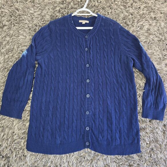 Woman Within Cardigan Sweater Womens Large 18/20 Blue Cable Knit Button Front - Picture 1 of 7